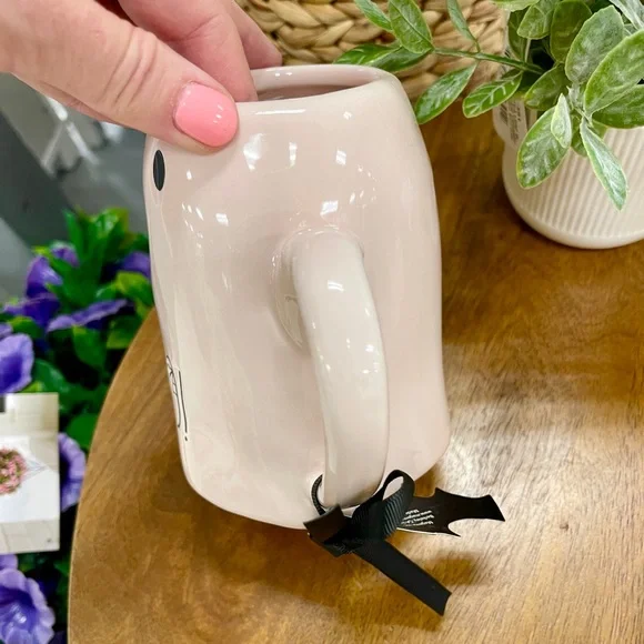 Rae Dunn Pink Halloween Pastel Pink Ghost Boo w/Spiderweb Ceramic Coffee mug NWT - Picture 3 of 5